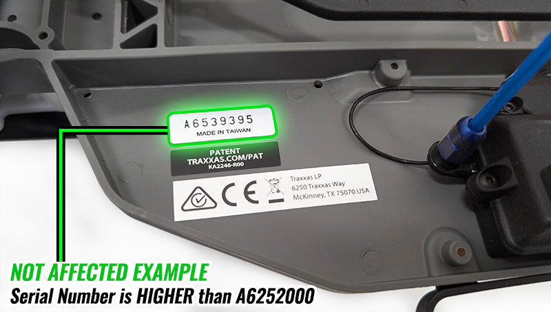 Not Affected: Serial Number is Higher than A6252000